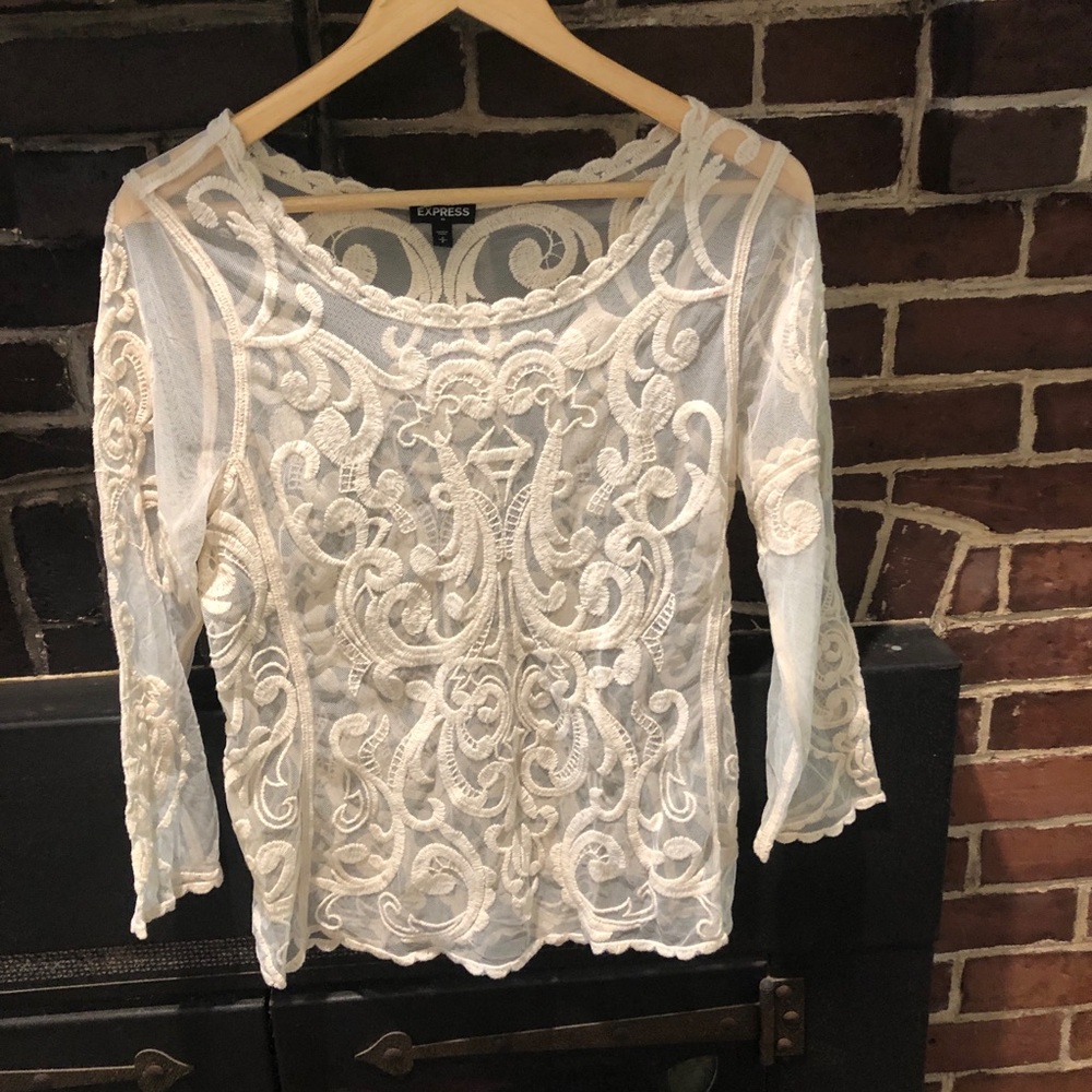 Express Cream Lace Top